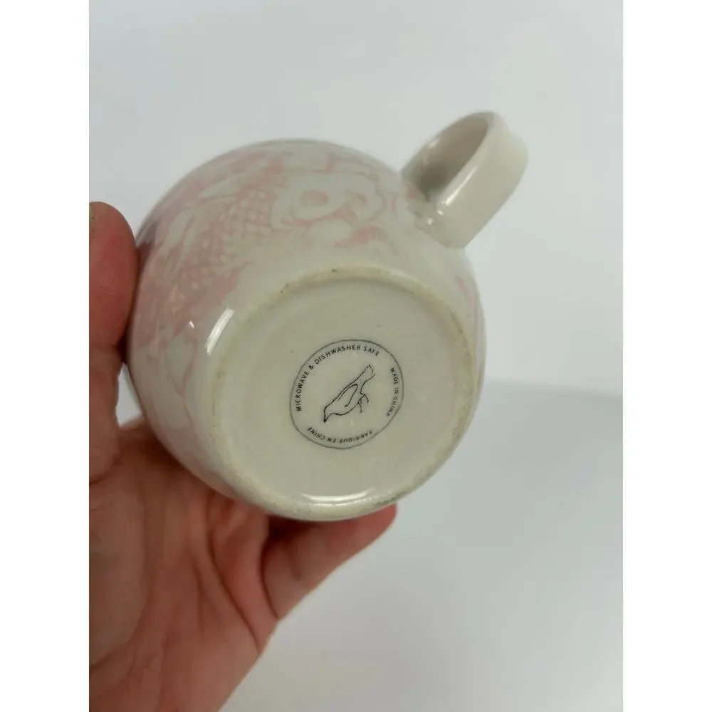 Anthropologie 'T' Monogram Coffee Cup Mug Tea Pink Damask